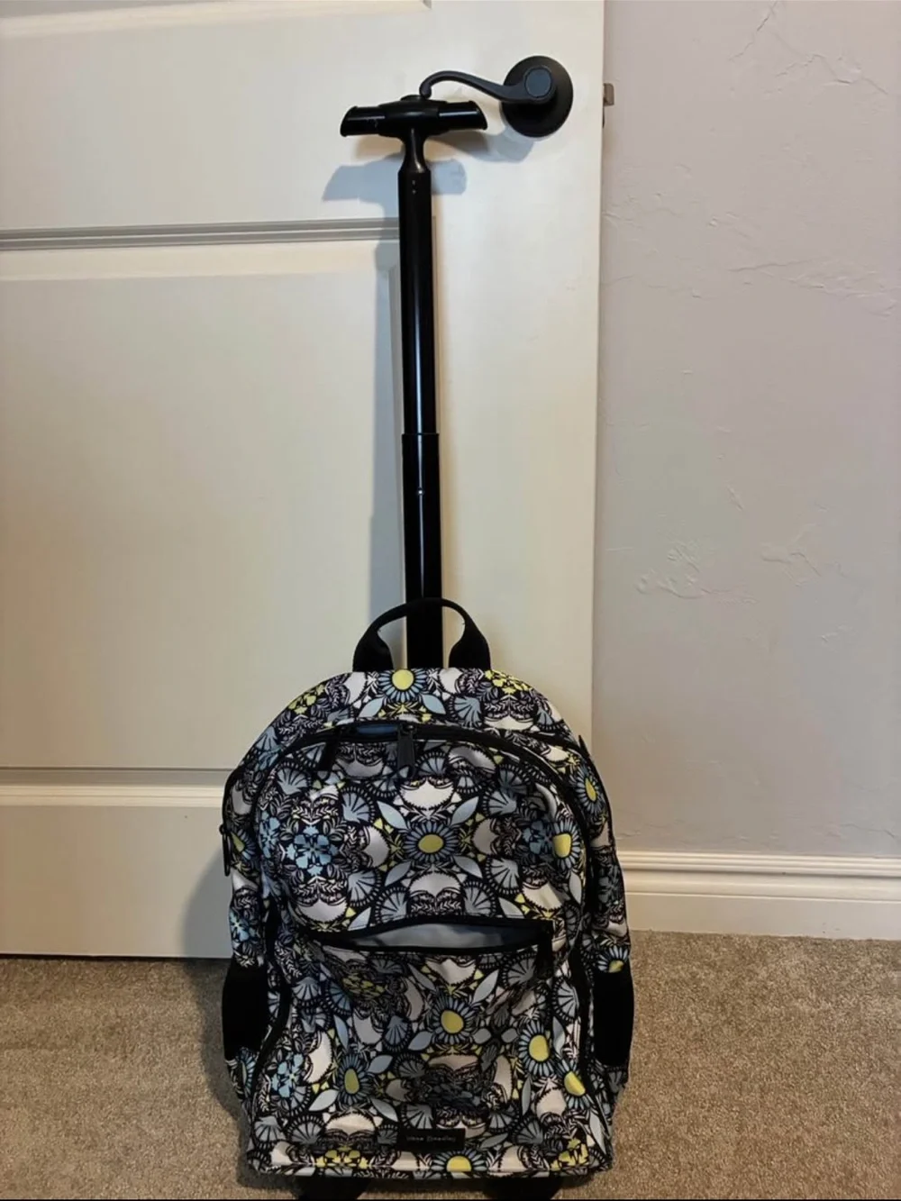 Rolling Vera Bradley Black, Yellow & Light Blue Floral Backpack